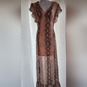 Snakeskin print ruffle sleeve maxi dress